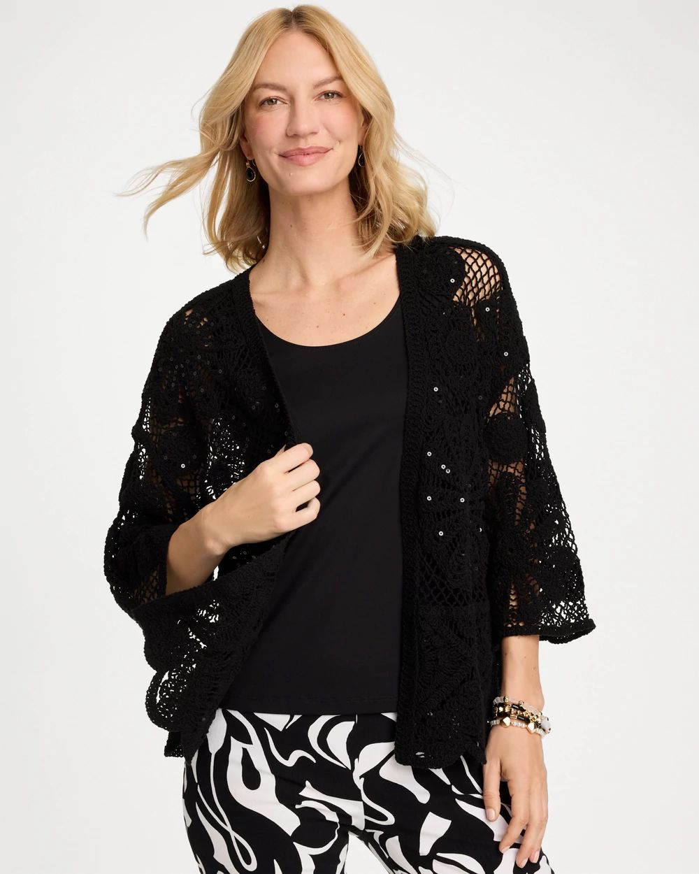 Crochet Lace Sequin Short Kimono | Chico's